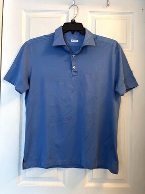 Kiton Blue Short-Sleeve Polo with Spread Collar